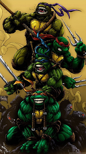 Teenage Mutant Ninja Turtles Comic Style Illustration with Weapons and Masks HD phone wallpaper