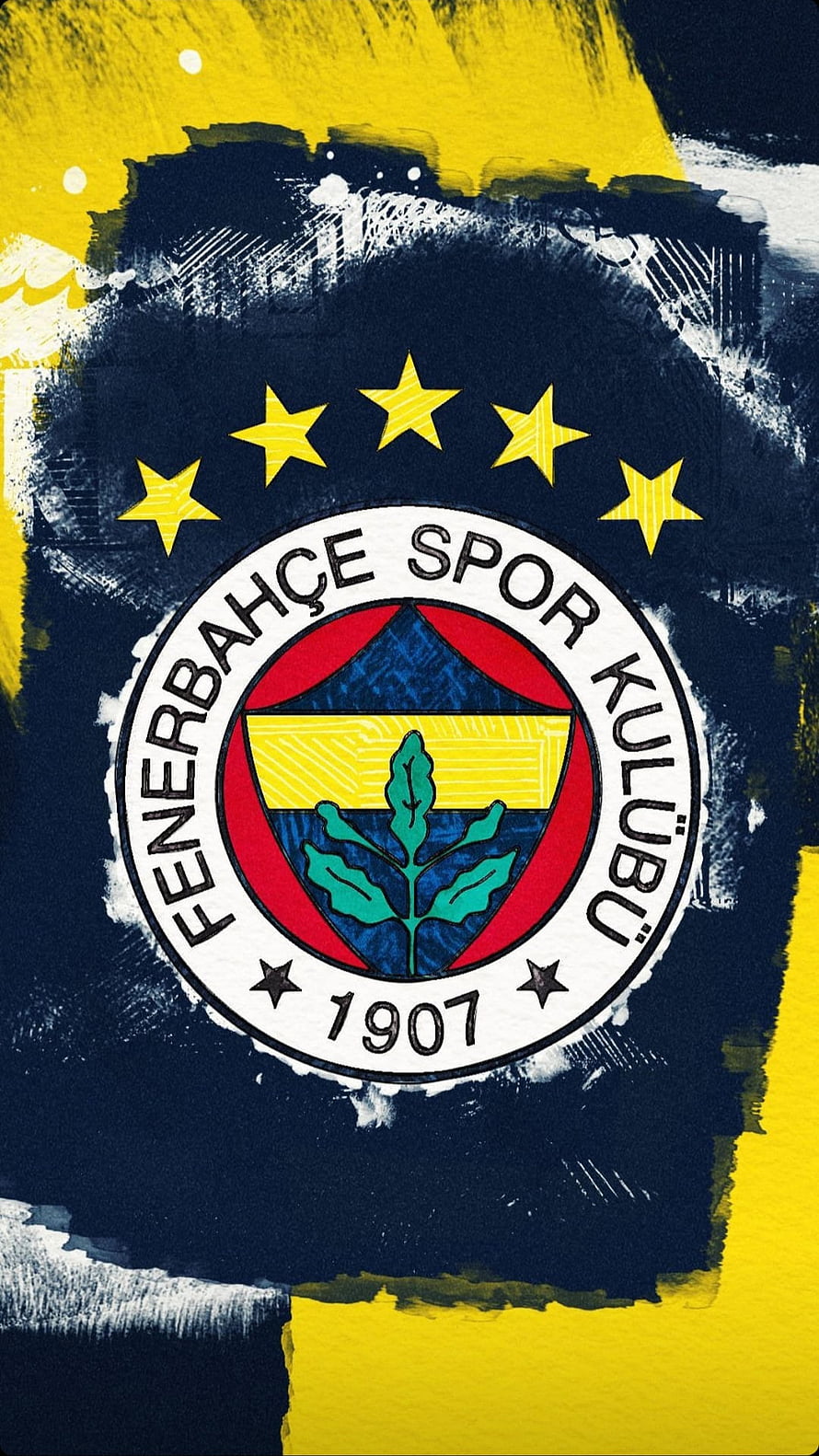 Fenerbahce Spor Kulubu Official Club Crest With Five Stars On Navy And Yellow Painted Background HD phone wallpaper