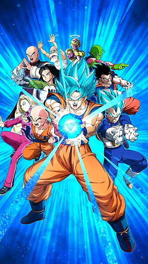 Dragon Ball Super Universe 7 Heroes Group Art with Goku Super Saiyan Blue HD phone wallpaper