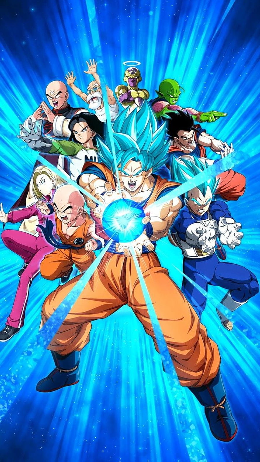 Dragon Ball Super Universe 7 Heroes Group Art with Goku Super Saiyan Blue HD phone wallpaper