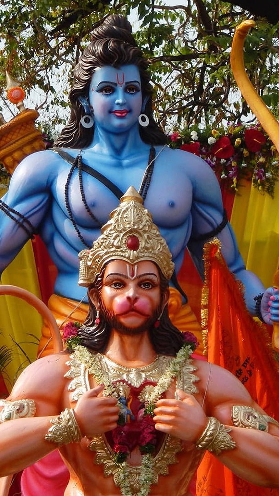 Lord Ram and Hanuman Festival Statues with Traditional Ornamentation, Jay Hanuman, Lord Ram HD phone wallpaper