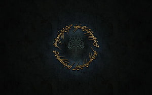 Lord of the Rings Elvish Script and Tree of Life Emblem on Dark Textured Background HD wallpaper
