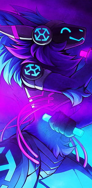Cyber Furry DJ Girl with Neon Purple and Blue Glow HD phone wallpaper
