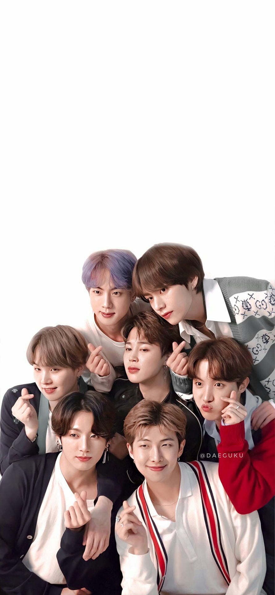 BTS Group Portrait with Heart Gestures on White Background HD phone wallpaper