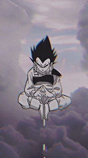 Vegeta Meditating in the Clouds with Retro VHS Aesthetic from Dragon Ball Z HD phone wallpaper