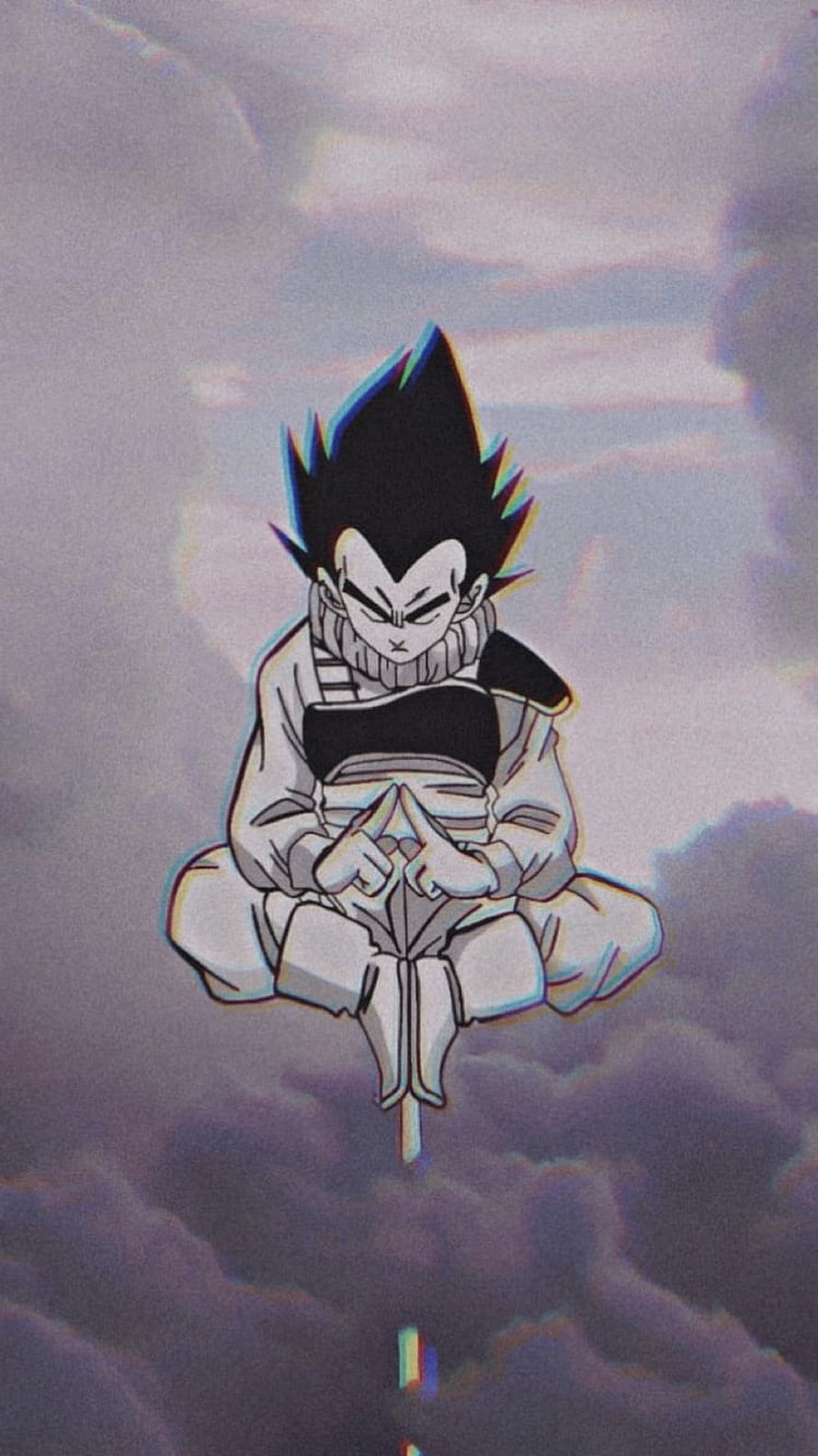 Vegeta Meditating in the Clouds with Retro VHS Aesthetic from Dragon Ball Z HD phone wallpaper