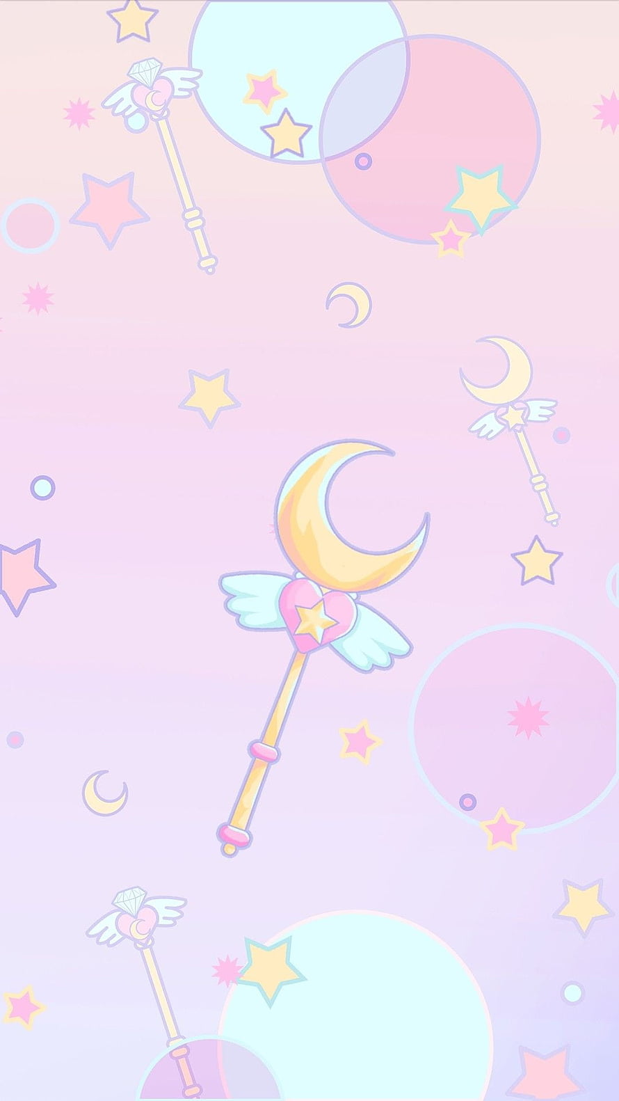 Pastel Kawaii Sailor Moon Aesthetic with Crescent Moon Wand and Stars HD phone wallpaper