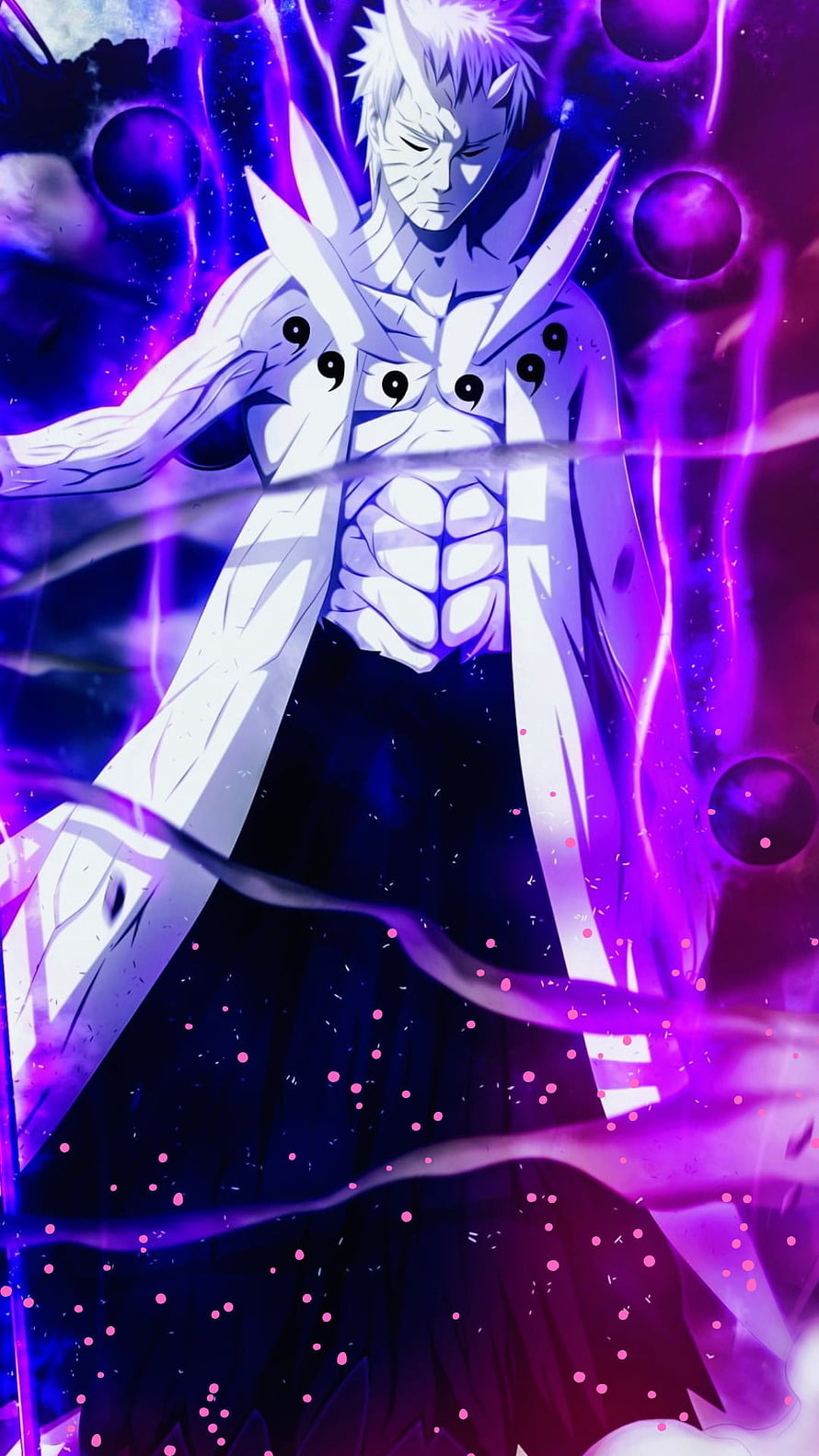 Obito Uchiha in Ten-Tails Jinchuriki Form with Purple Chakra Aura HD phone wallpaper