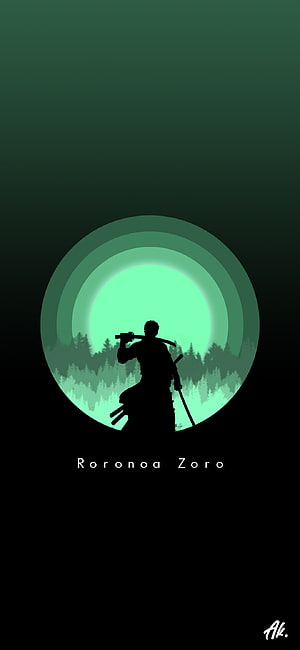 Roronoa Zoro Silhouette Against Glowing Moon in One Piece Minimalist Anime Art HD phone wallpaper
