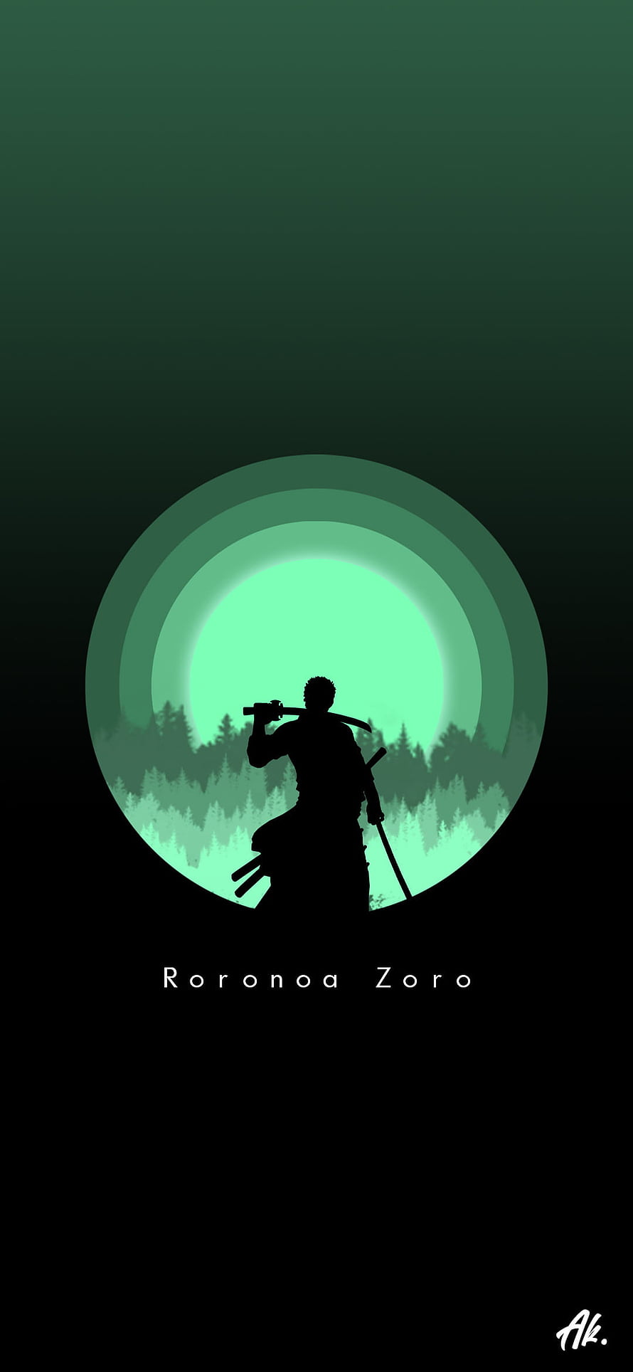 Roronoa Zoro Silhouette Against Glowing Moon in One Piece Minimalist Anime Art HD phone wallpaper