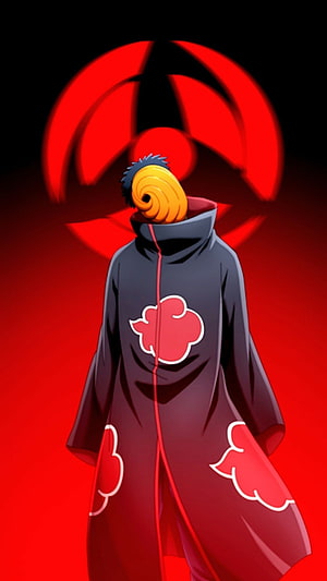 Uchiha Obito Tobi in Akatsuki Cloak with Sharingan Background HD phone wallpaper