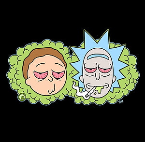 Stoner Rick and Morty Cartoon Illustration with Green Smoke and Cigarette HD wallpaper