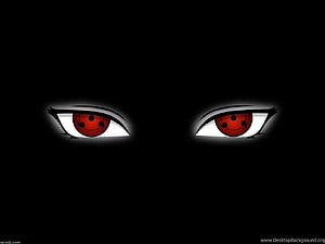 Sasuke Uchiha Sharingan Eyes with Uchiha Clan Symbol on Black Background HD wallpaper