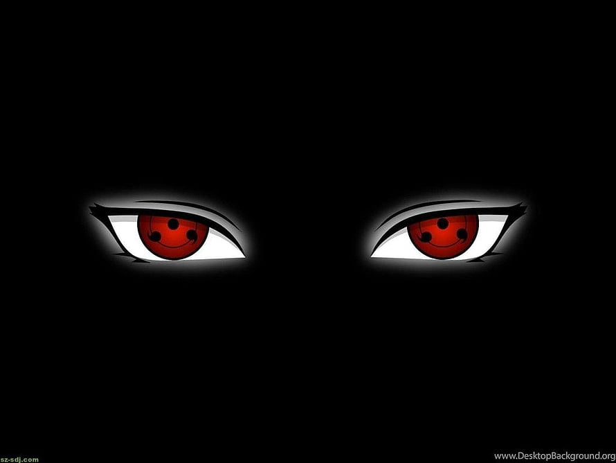 Sasuke Uchiha Sharingan Eyes with Uchiha Clan Symbol on Black Background HD wallpaper