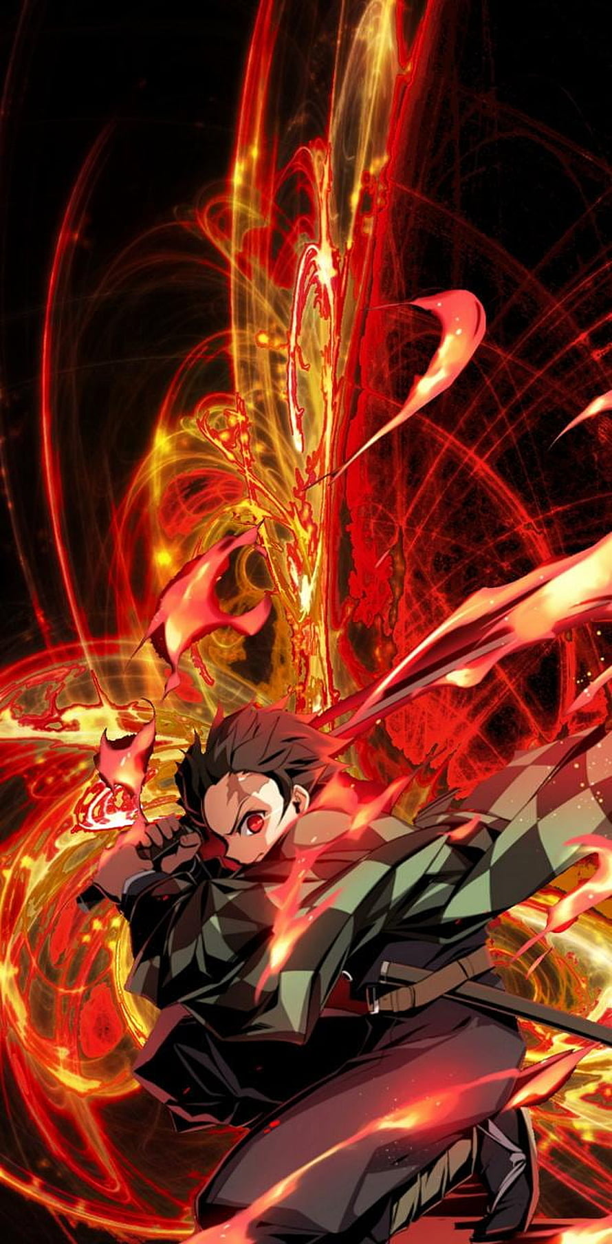 Tanjiro Kamado Unleashing Sun Breathing Flame Attack in Demon Slayer Anime HD phone wallpaper
