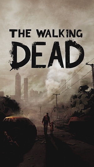 The Walking Dead Video Game Poster Featuring Father and Daughter in Post-Apocalyptic City HD phone wallpaper