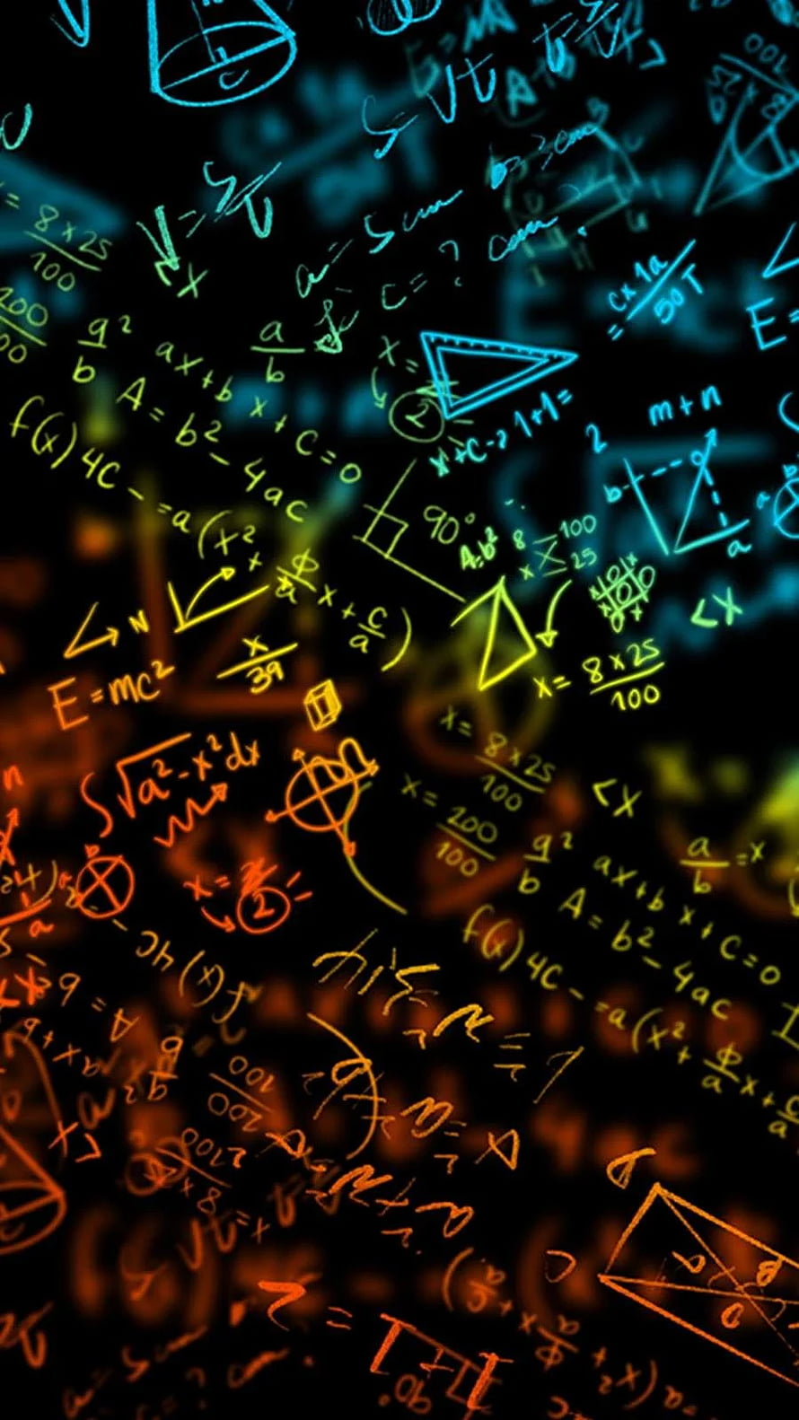 Neon Mathematical Equations and Geometric Shapes on Black Background HD phone wallpaper