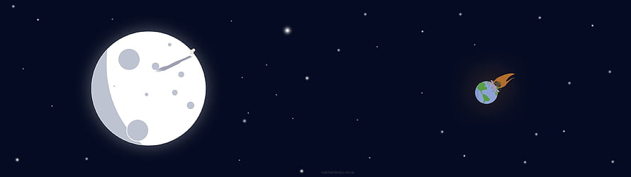 Minimalist Space Scene with Moon and Rocket Ship on Dark Starry Background HD wallpaper
