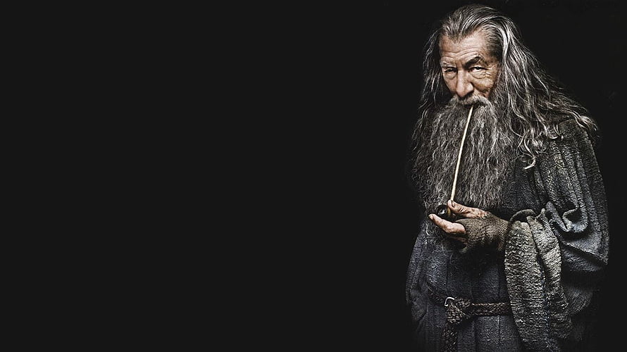 Gandalf the Grey from The Lord of the Rings in a dark moody portrait with long beard and pipe HD wallpaper