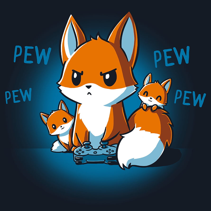 Kawaii Fox Family Playing Video Games with Controller on Dark Blue Background HD phone wallpaper