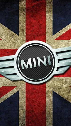 Mini Cooper Logo Emblem Set Against A Distressed Vintage Union Jack Flag Background HD phone wallpaper