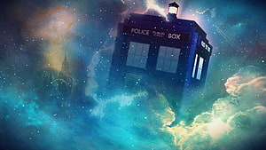 Doctor Who TARDIS Floating Through Cosmic Nebula and Starry Space HD wallpaper