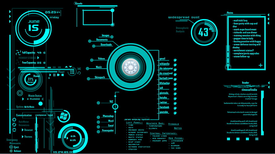 Jarvis Futuristic Holographic Dashboard Interface with Cyan Data Visualizations HD wallpaper