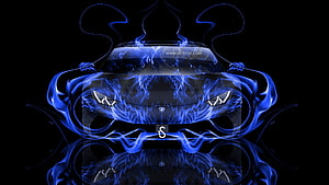 Lamborghini Huracan Front View Wrapped in Electric Blue Neon Flames on Black Background HD wallpaper