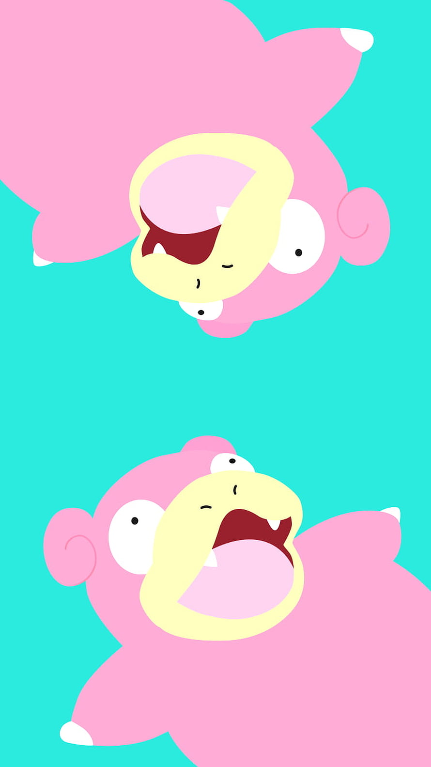 Cute Pink Slowpoke Pokemon Fanart on Vibrant Teal Background HD phone wallpaper