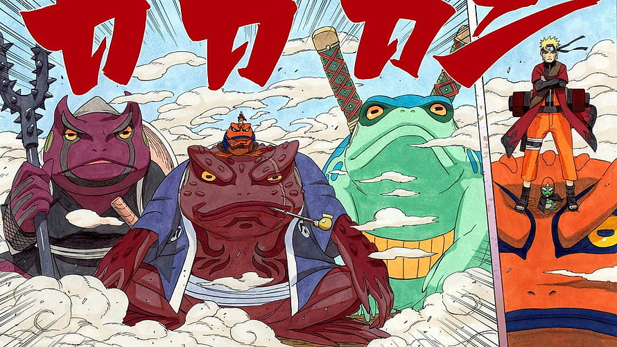 Naruto Shippuden Toad Sages Gamakichi Gamabunta Gamahiro and Gamaken Manga Illustration HD wallpaper