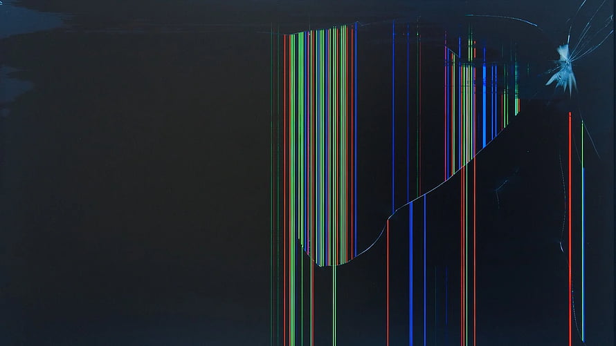 Abstract Digital Glitch Art with Vertical Color Stripes on Dark Background HD wallpaper