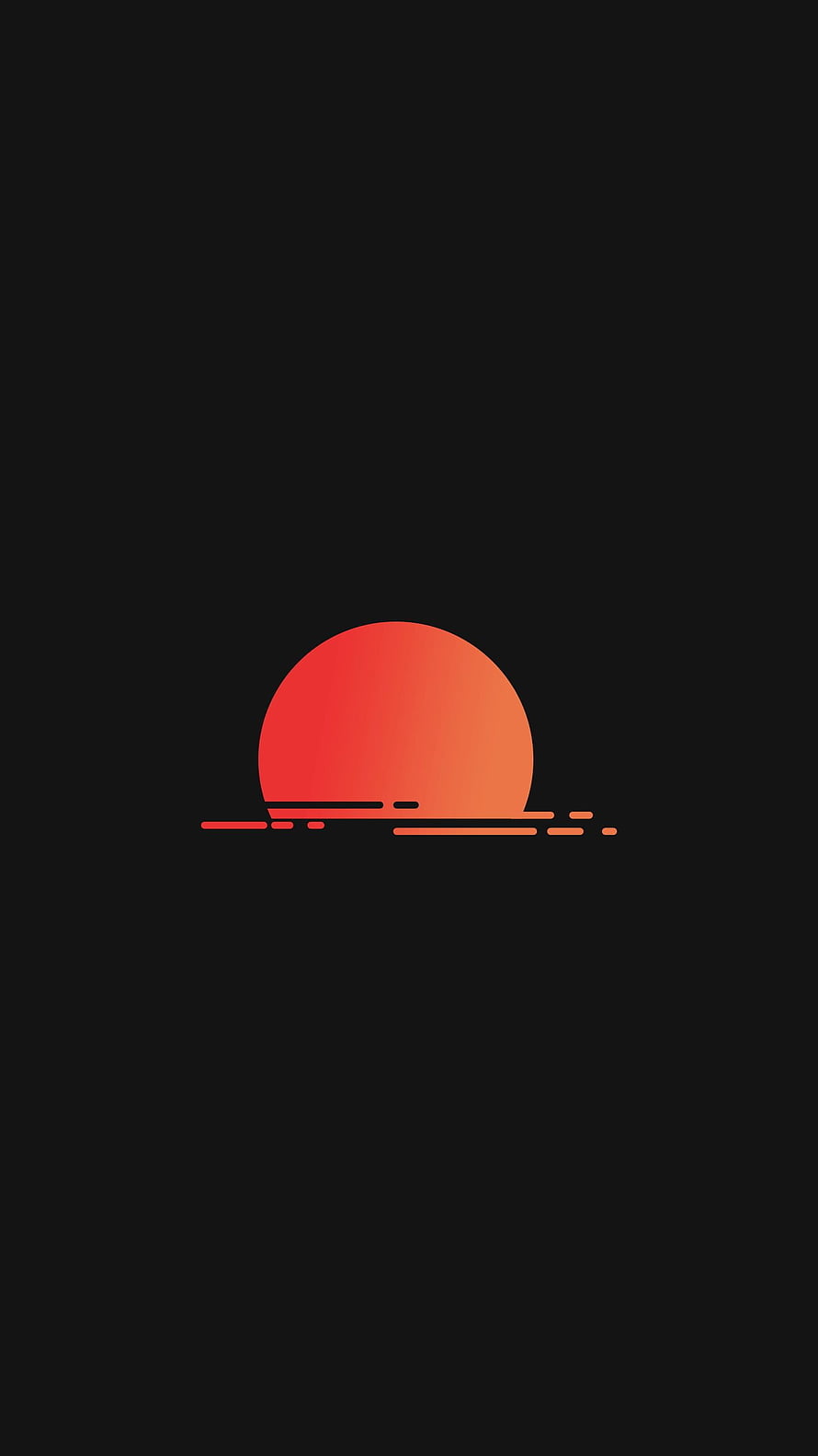 Minimalist Sunset Icon on Black Background with Gradient Sun and Horizon Lines HD phone wallpaper
