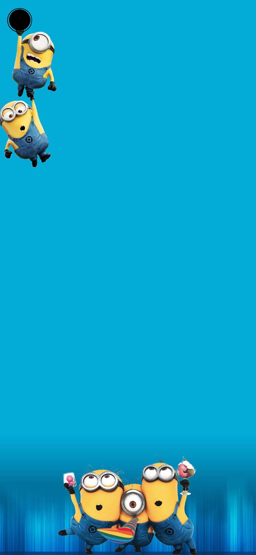 Minions Floating and Celebrating on Vibrant Blue Background HD phone wallpaper