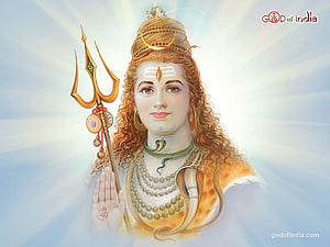Bhola Baba Shiva Portrait with Trishul and Serpent Adornments HD wallpaper