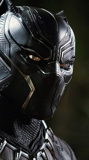 Black Panther Close-Up Portrait in Detailed Black and Silver Armor HD phone wallpaper