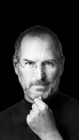 Steve Jobs Black and White Portrait with Round Glasses and Turtleneck HD phone wallpaper
