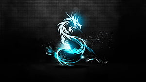 Glowing Blue Dragon Spirit with Ethereal Light Trails on Dark Background HD wallpaper