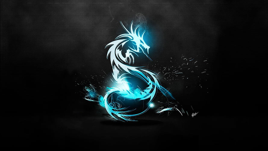 Glowing Blue Dragon Spirit with Ethereal Light Trails on Dark Background HD wallpaper