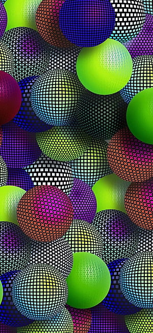 Vibrant 3D Sphere Pattern with Pixelated Grid Textures and Neon Color Gradients HD phone wallpaper