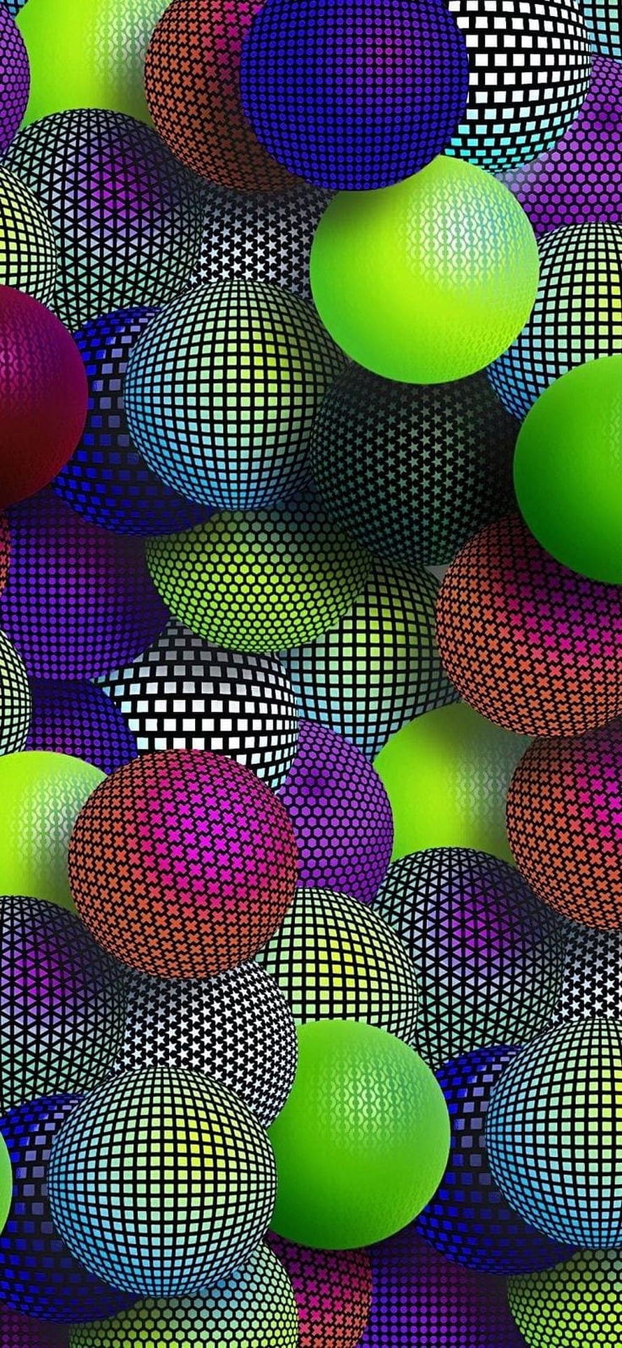 Vibrant 3D Sphere Pattern with Pixelated Grid Textures and Neon Color Gradients HD phone wallpaper