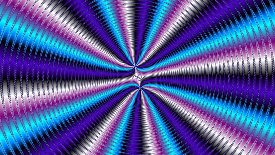 Hypnotic Radial Spiral Pattern in Cyan, Purple, and White Abstract Digital Art HD wallpaper