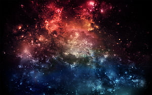 Vibrant Deep Space Nebula with Red and Blue Gas Clouds and Star Fields HD wallpaper