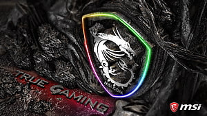 MSI Dragon Logo with RGB Glow on Dark Textured Gaming Background HD wallpaper