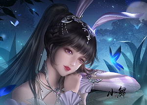 Xiao Wu from Douluo Dalu in a Dreamy Moonlit Forest Setting HD wallpaper
