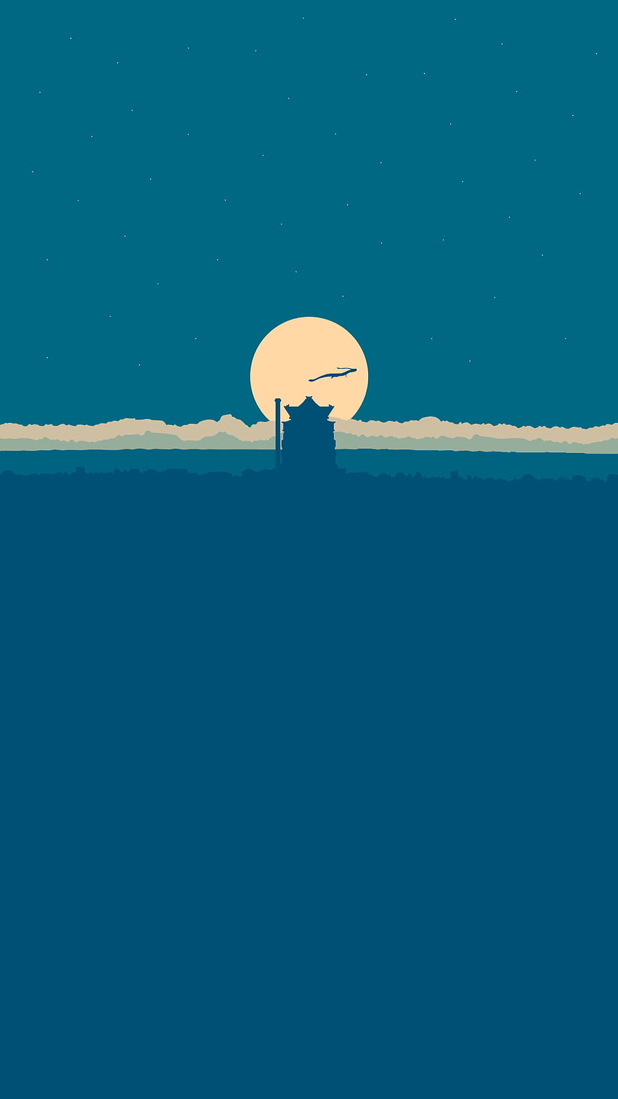 Spirited Away Aesthetic Minimalist Night Sky with Full Moon and Pagoda Silhouette HD phone wallpaper