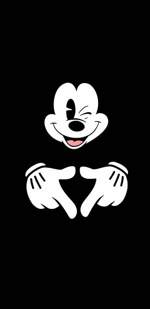 Mickey Mouse Winking Face and Hands Forming a Heart on Black Background HD phone wallpaper