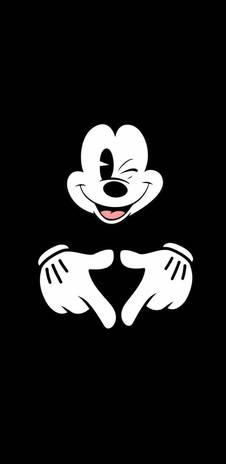 Mickey Mouse Winking Face and Hands Forming a Heart on Black Background HD phone wallpaper