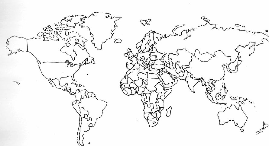 Blank World Map Outline with Country Borders for Educational Use HD wallpaper