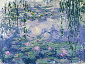 Claude Monet Water Lilies Pond with Weeping Willow Reflections in Impressionist Style HD wallpaper
