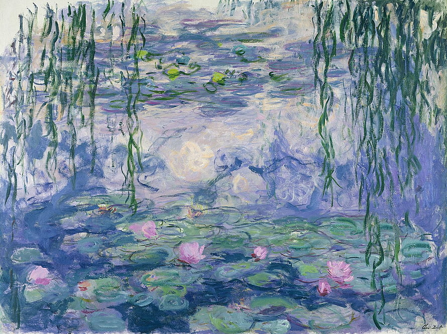 Claude Monet Water Lilies Pond with Weeping Willow Reflections in Impressionist Style HD wallpaper